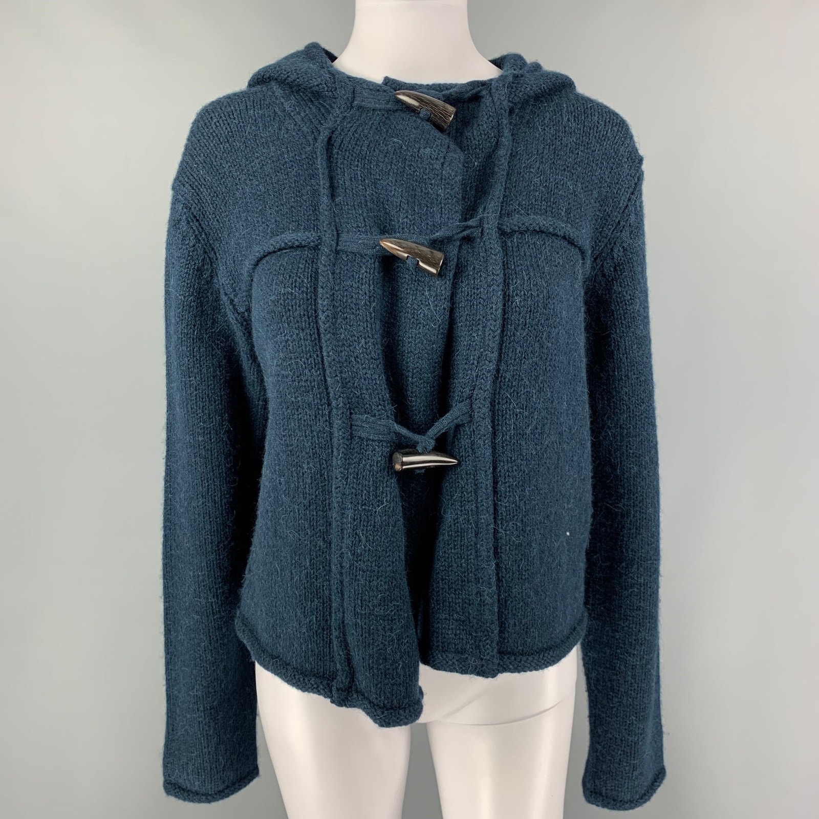 Lanvin Size M Blue Teal Alpaca Wool Toggle Closure Cardigan